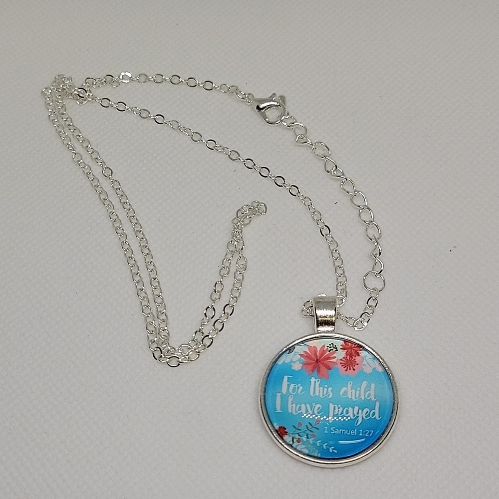 Cabochon 1" Silver Tone 20" Silver Tone Necklace For this Child I have Prayed